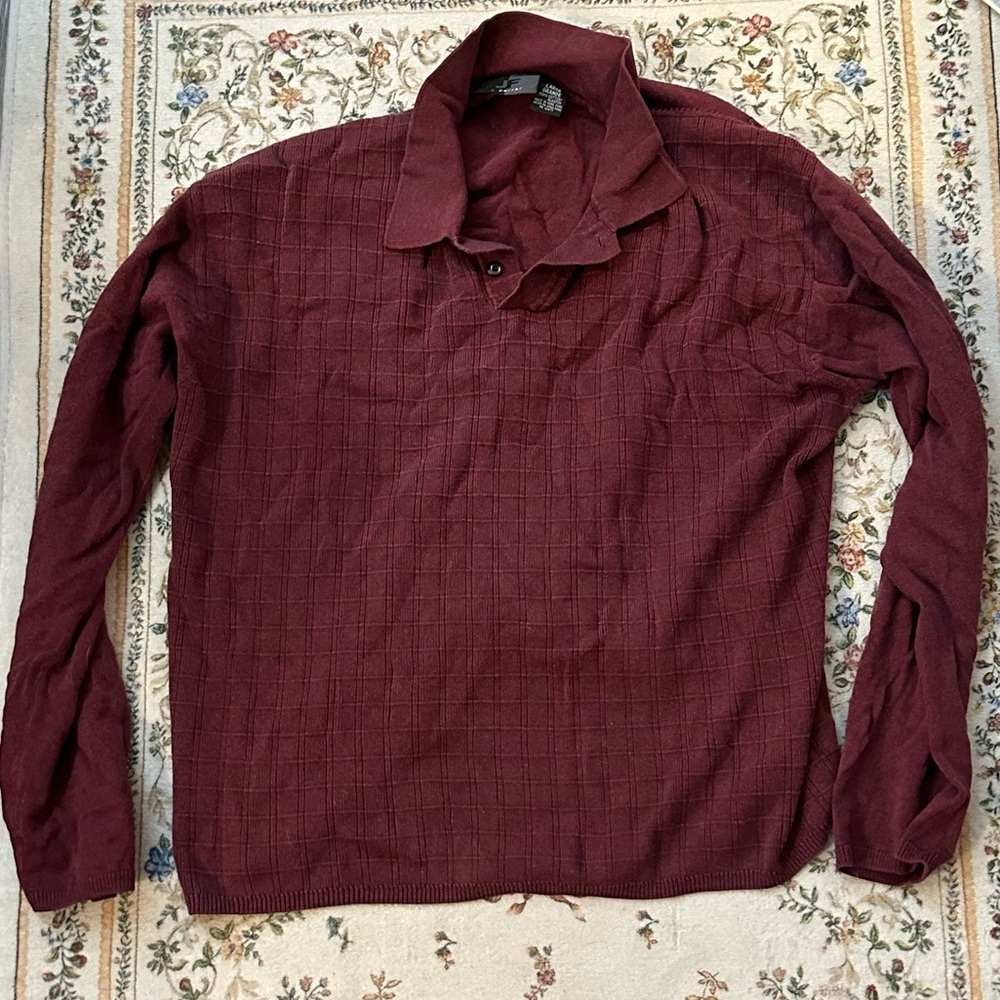 Men's Long-Sleeve Polo Sweater - Burgundy